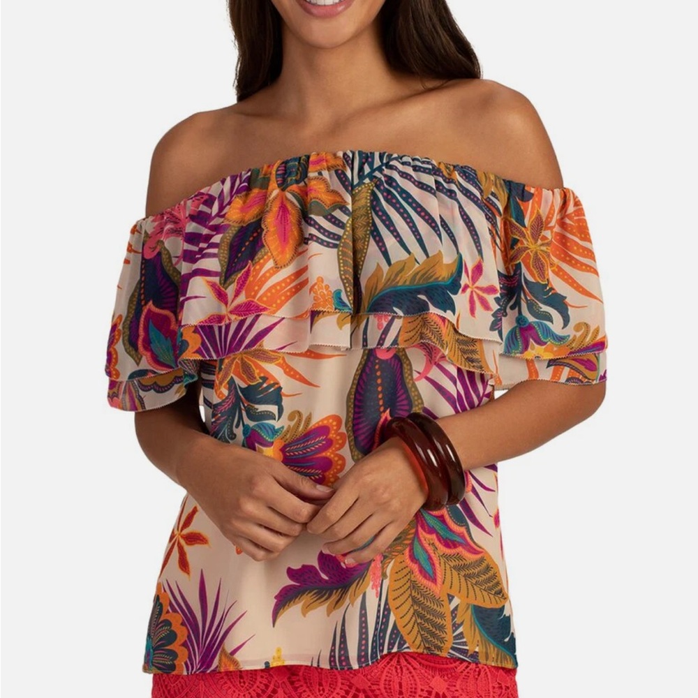NWT Trina Turk Agua Caliente 2 Top Multicolor Off-Shoulder